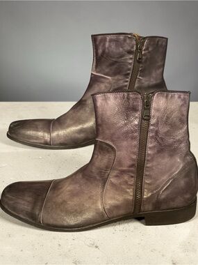 Kenneth Cole Men's Brown/Gray  Leather Side-Zip Chukka Boots Made in Italy